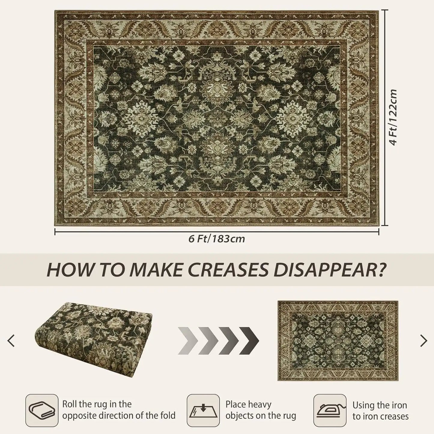 New Vintage Floral Rugs Soft Accent Large Area Rug Fluffy Carpet for Bedroom Living Room