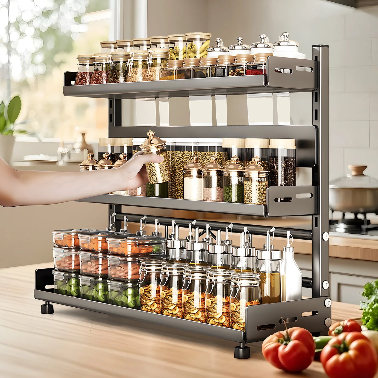 1pc Multi-Tier Spice Rack, Space-Saving Kitchen Countertop Organizer for Seasoning Jar Storage