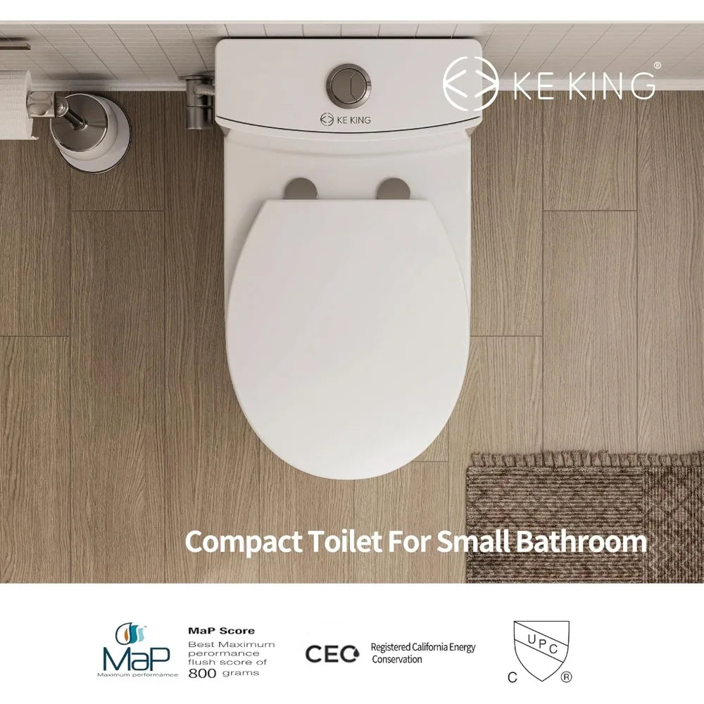 Quiet Dual & Powerful Flush Modern Toilet for Small Bathroom, Space Saving Toilet with Soft Close Seat, 12'' Rough-In