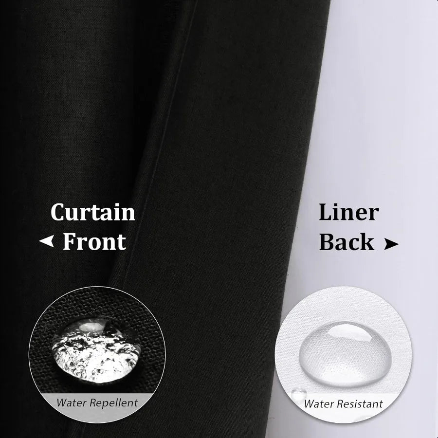 Black Linen Shower Curtain with Snap in Liner Set and Hooks Rustic Style Modern Farmhouse Shower Curtain Heavy Duty Burlap Clot