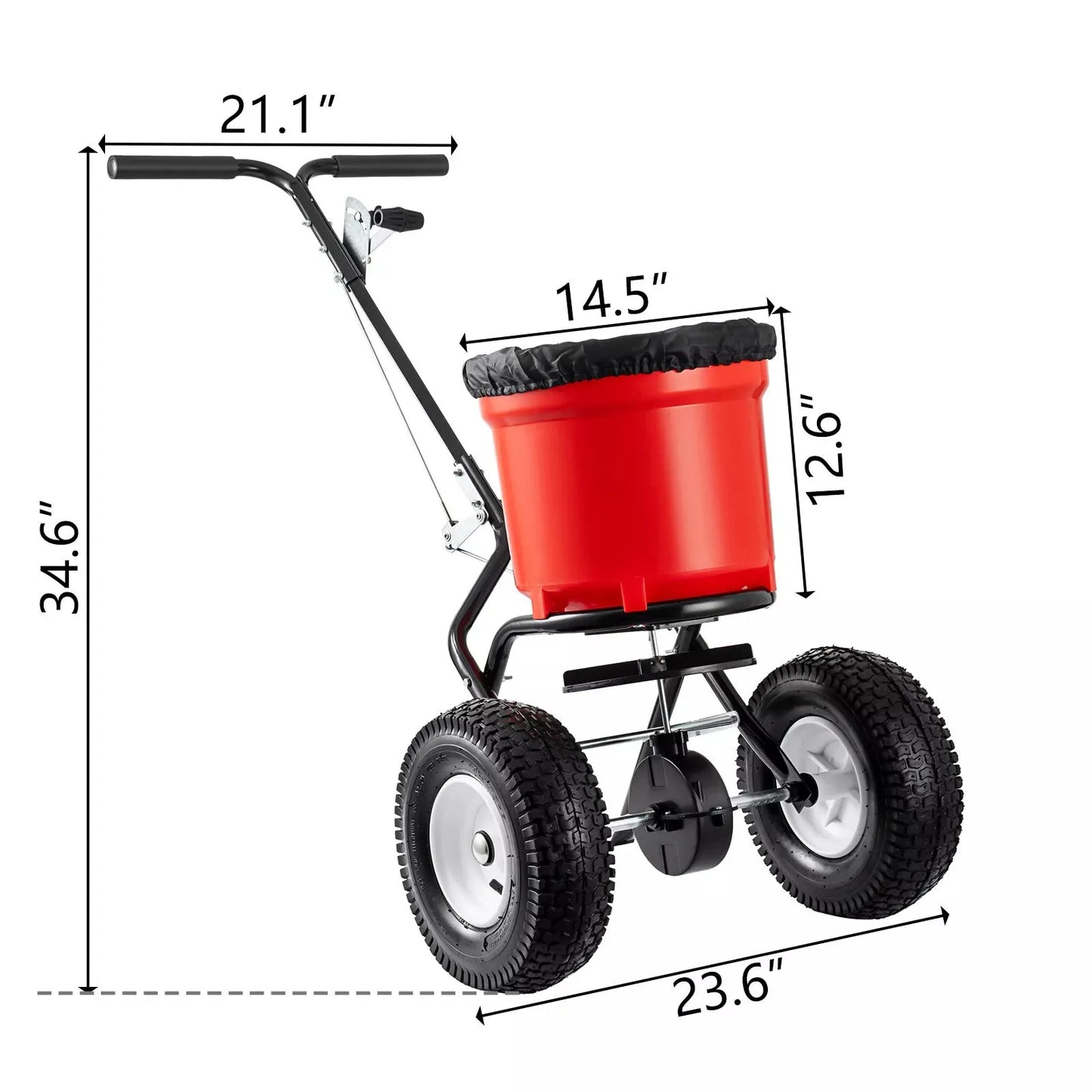 Broadcast Spreader Walk Behind Turf Spreader Steel Push Fertilizer Salt Spreader Garden Seeder for Home Farm 90LBS 12.5in Wheels