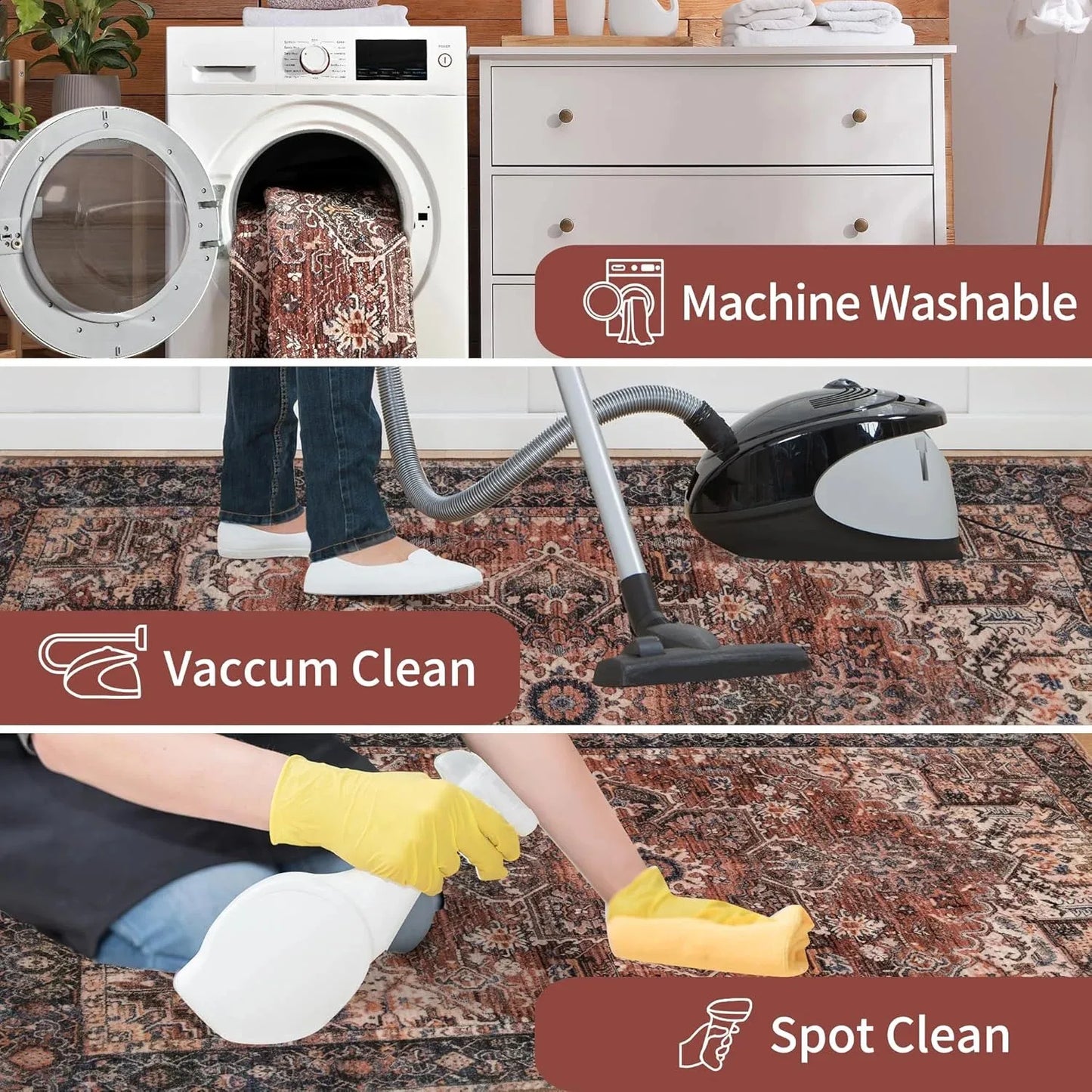 Faux Cashmere Vintage Printed Rug Area Rugs, Low Pile Rugs for Living Room Bedroom