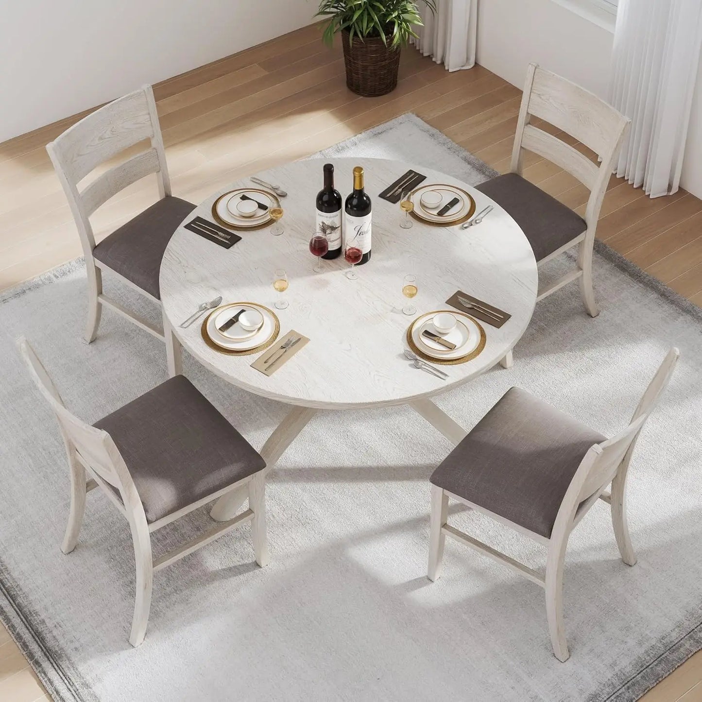 4-Piece Solid Wood Dining Table Set for 4-6, Modern Breakfast Dinette Kitchen Table with Chairs