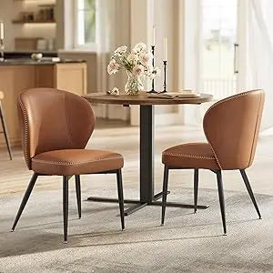 Dining Chairs Set of 2, Upholstered Kitchen Chairs, Comfortable Seat, Synthetic Leather with Stitching, Mid-C