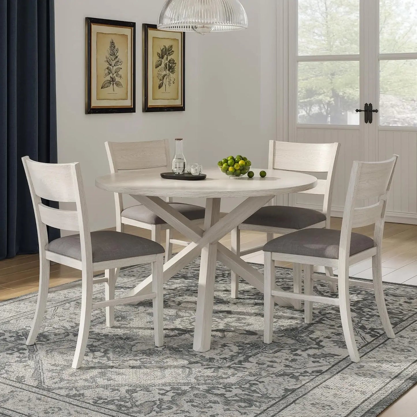 4-Piece Solid Wood Dining Table Set for 4-6, Modern Breakfast Dinette Kitchen Table with Chairs