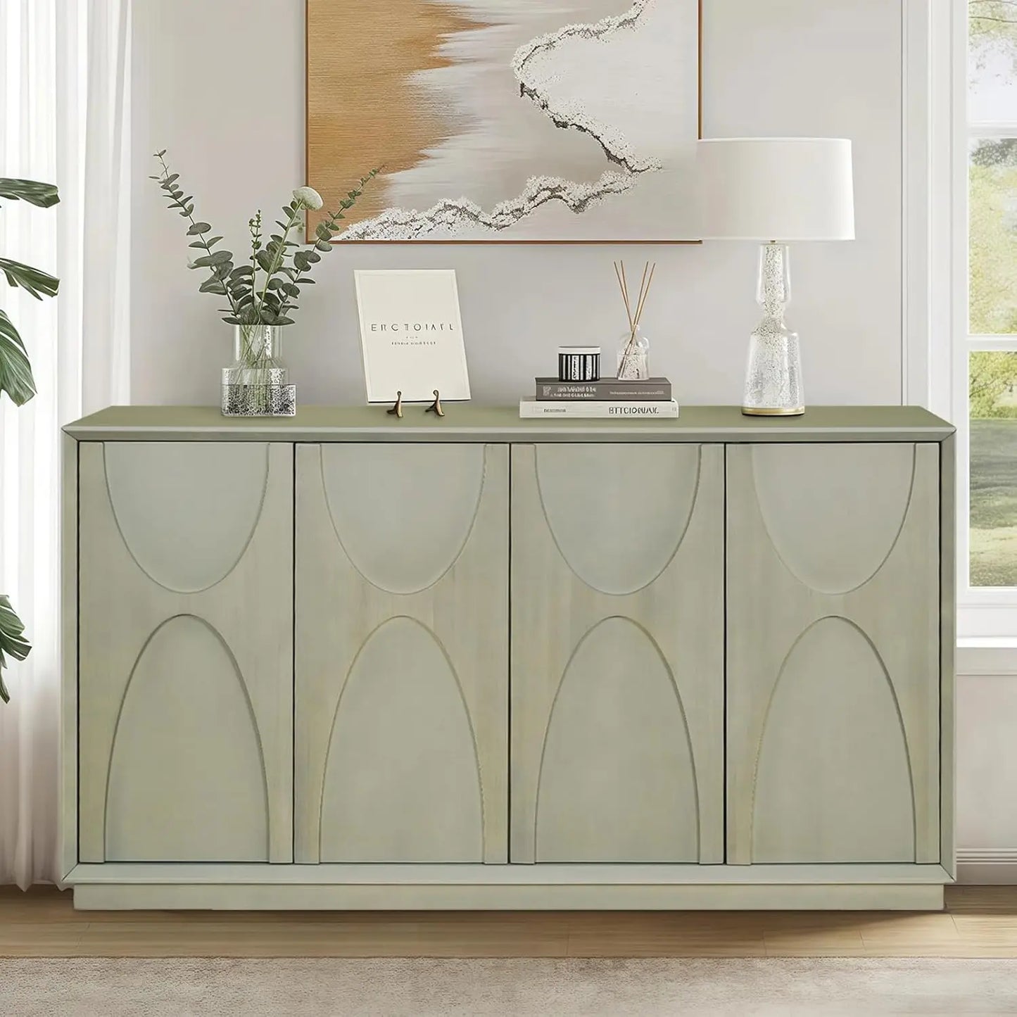 59" Sideboard Buffet Cabinet Retro Accent Storage Cabinet with Magnetic Door Latches Adjustable Shelf for Living Room Kitchen