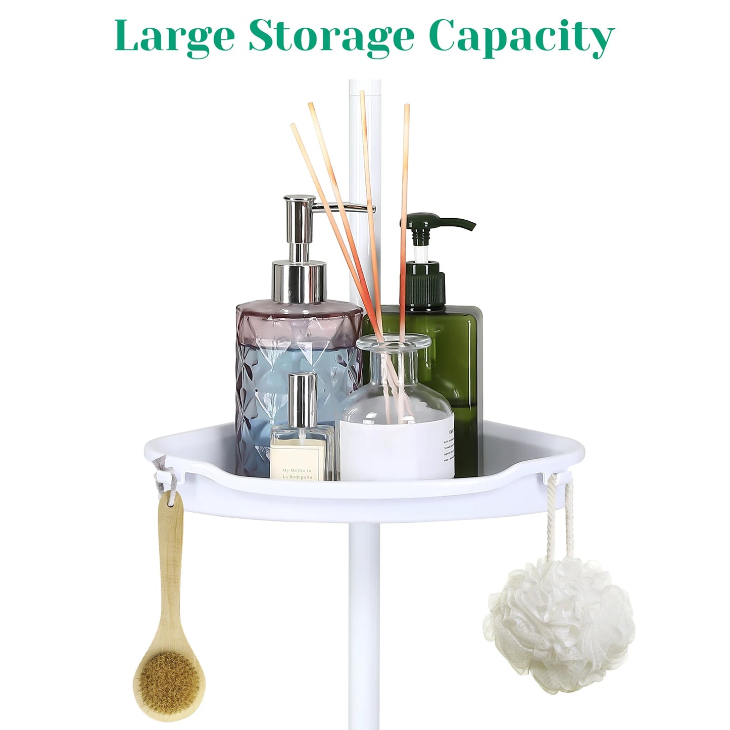 Corner Shower Caddy with Tension Pole 4-Tier Adjustable Shelves Bathroom Storage Organizer with Rubber Pad