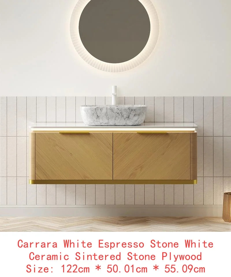 60" Bathroom Vanity with Sinks, Floating Plywood Storage Cabinet, 2 Drawers with Sensor Light, 2 Ceramic Vessel Basins