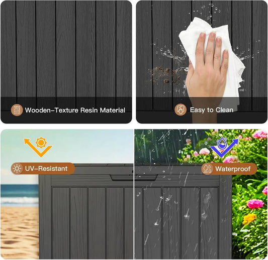 45Gal Black Deck Box - Waterproof & UV-Resistant Outdoor Storage w/Lockable Lid - For Patio/Garden