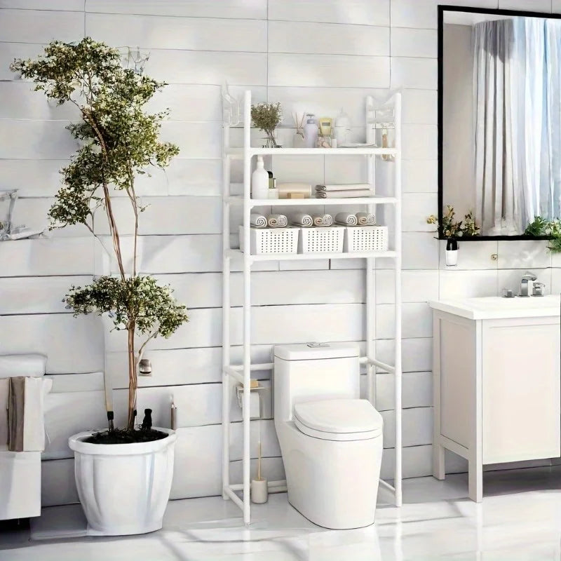 Metal 3 Tier Above Toilet Storage Rack Floor-to-ceiling No-drill Bathroom Accessory