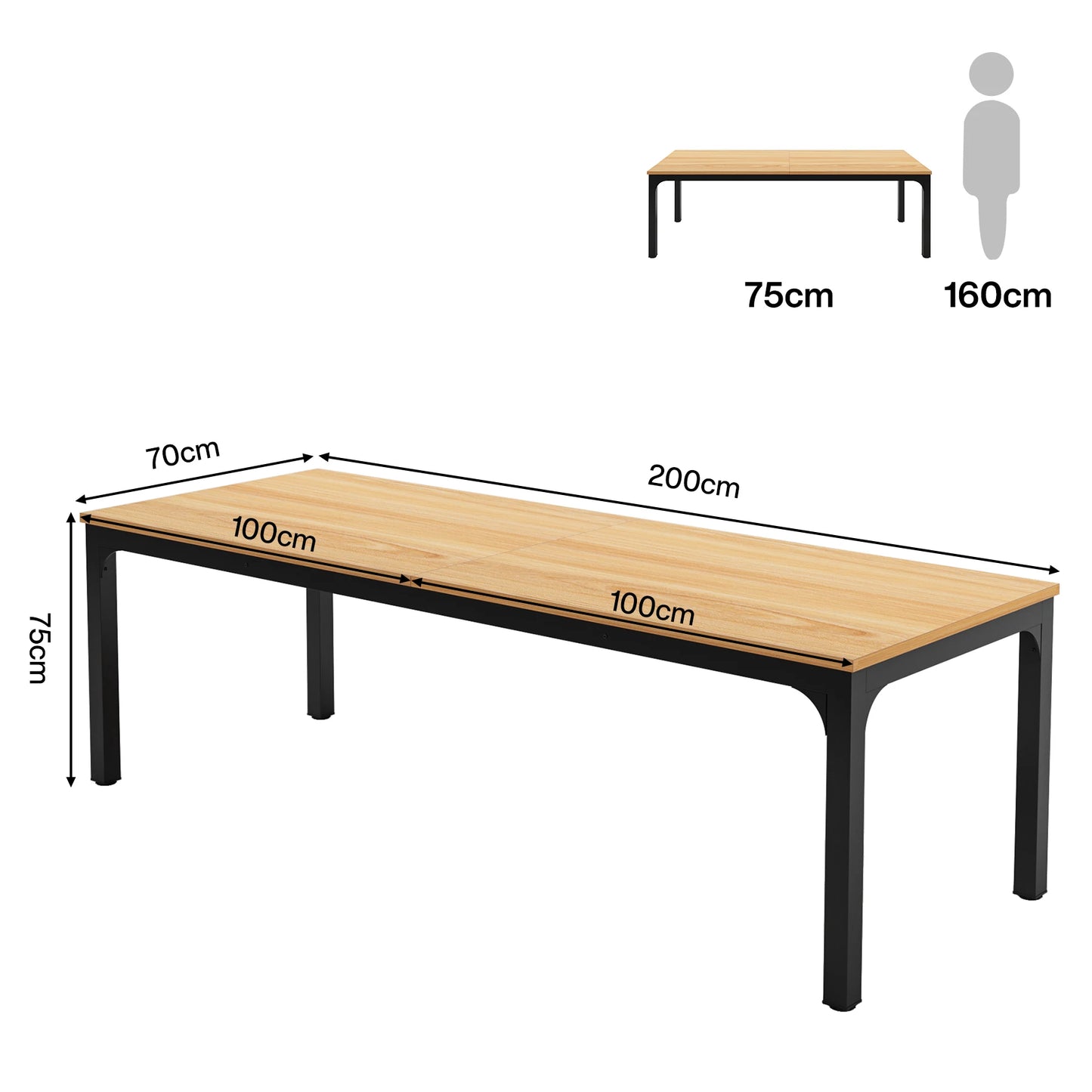Dining Table for 6-8 People, 200cm Large Narrow Long Rectangular Kitchen Dinner Table, Rustic Wood Dining Table
