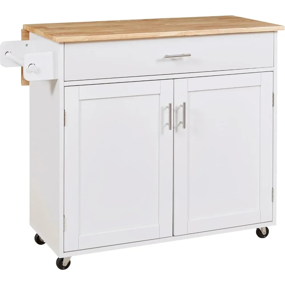 Small Kitchen Island Cart on Wheels with Drop Leaf Countertop, Mobile Kitchen Cat with Internal Storage Rack, Spacious Drawer