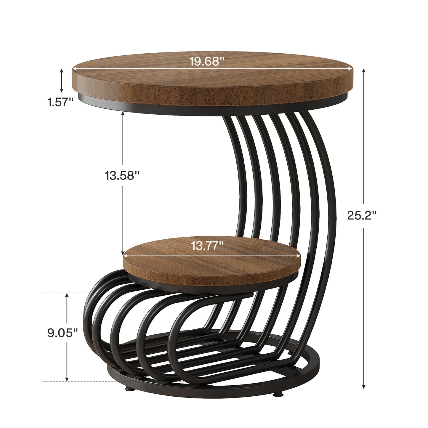 Gold Round End Table: 2 Tiers Faux Marble Side Table with Storage Shelf, Modern White Gold Bedside Nightstand