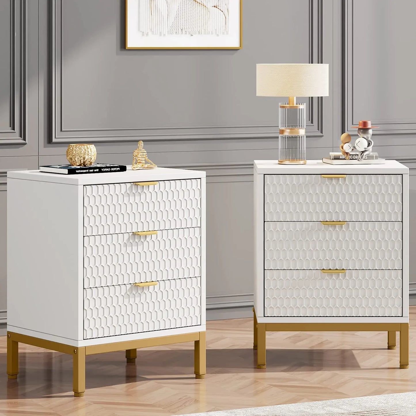 Modern Nightstand, 25.8" Tall Bedside Table with 3 Drawers