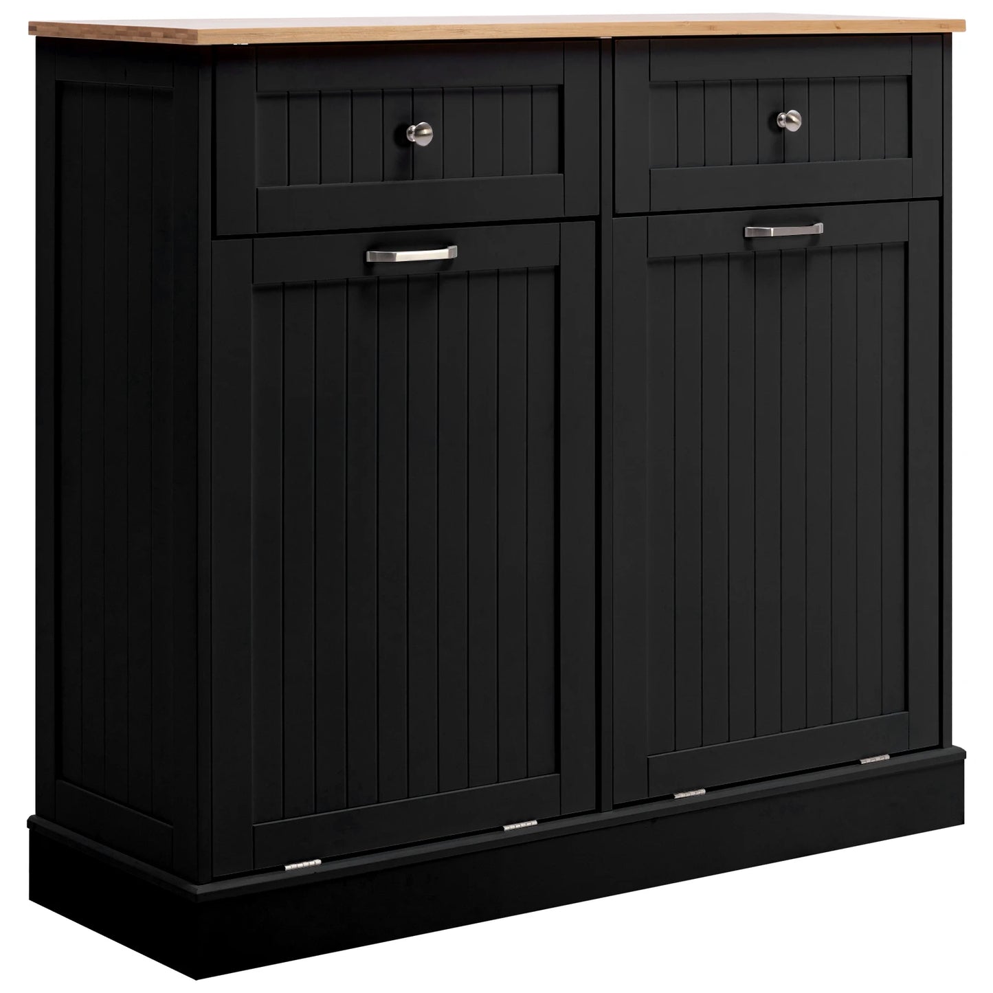 Double Tilt Out Trash Cabinet 20 Gallon, Freestanding Wooden Kitchen Trash Recycling Cabinet with Drawer & Removable Cutting Boa