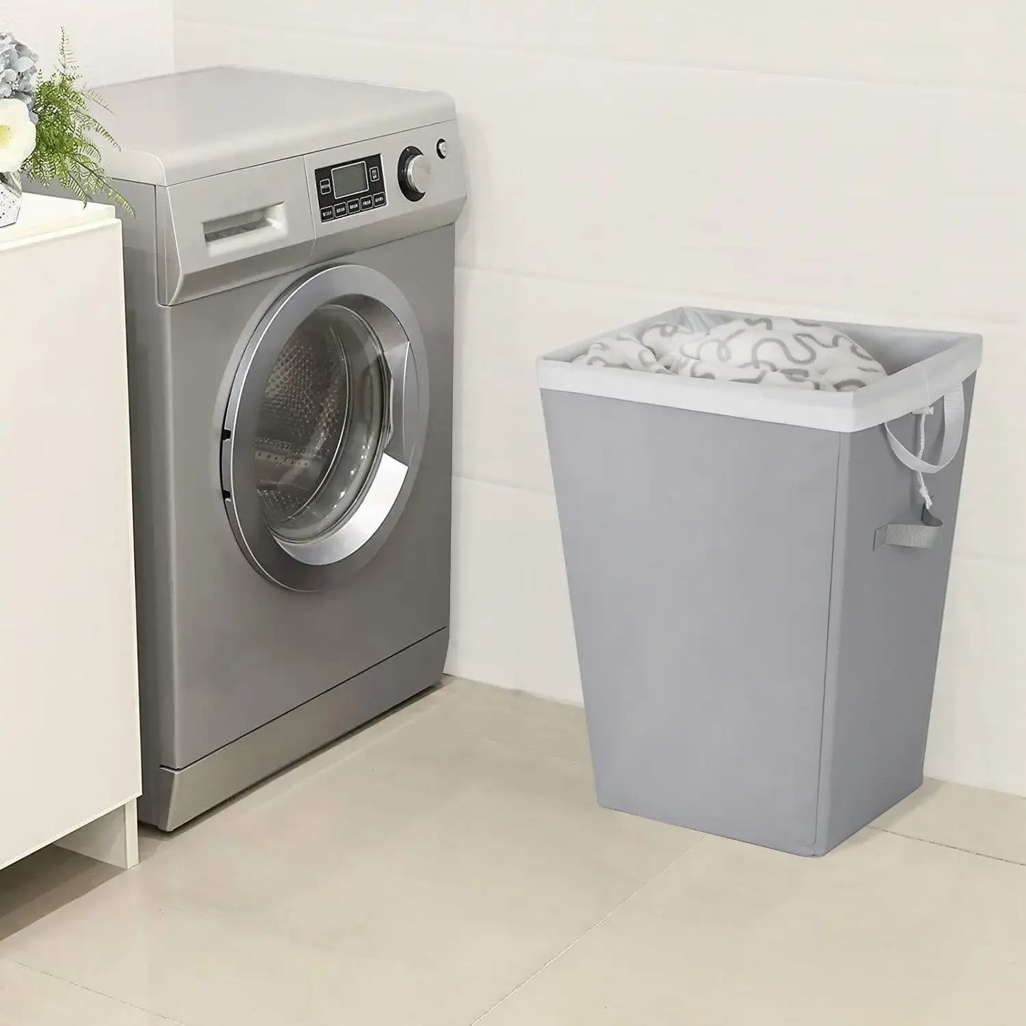 Rectangular Polyester Laundry Basket Hamper Sortor with Removable Liner for Adult, Gray