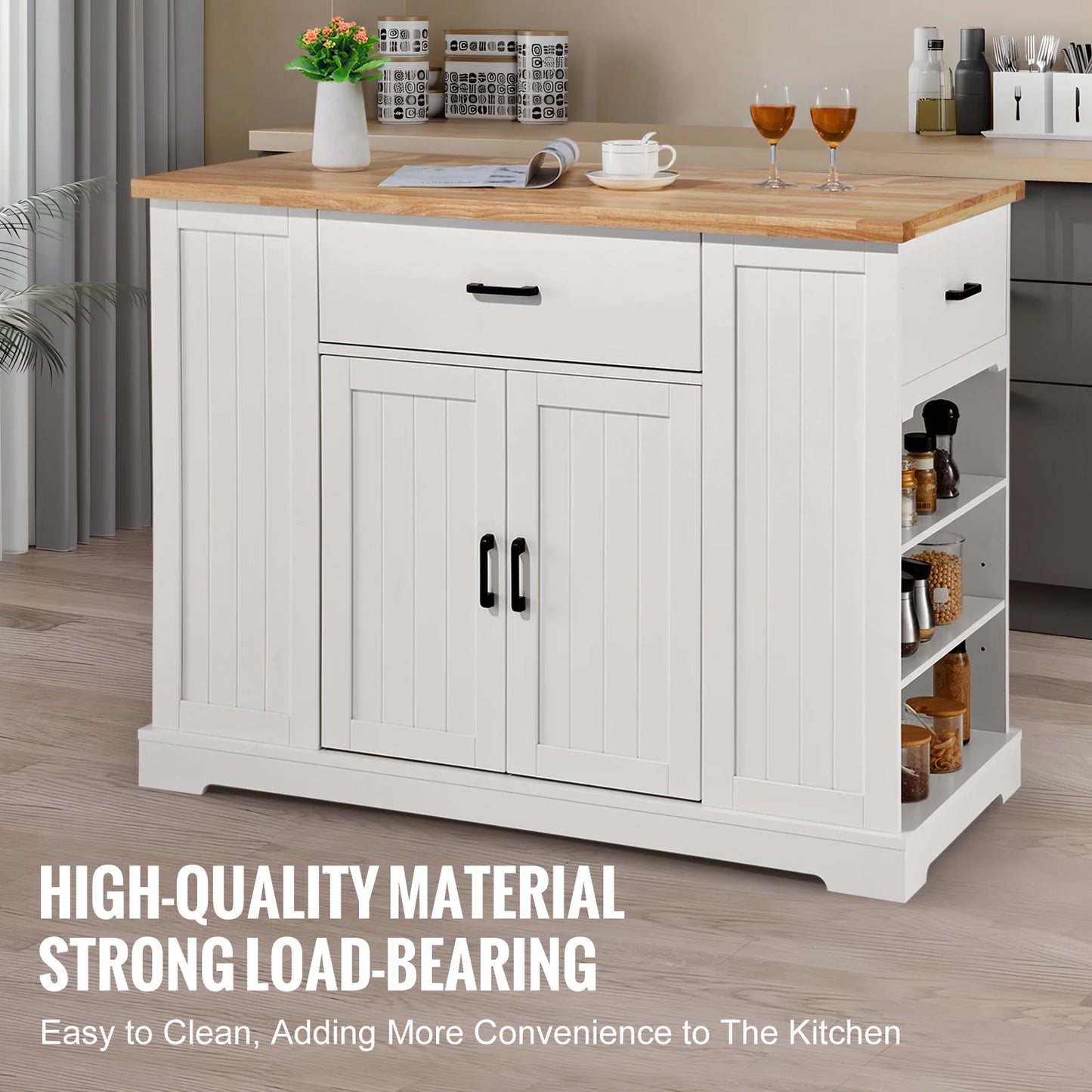 Kitchen Island Cart 46"Wood Top Breakfast Bar