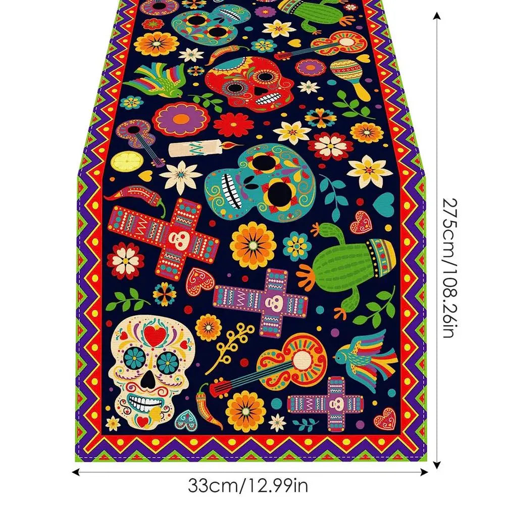 Mexican Skull Tablecloths Rustic Linen Table Cloth Mexican Theme Party Supplies Day Of The Dead Altar Decorations For Festival