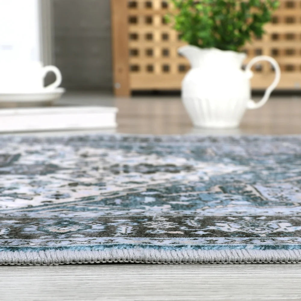 Washable Area Rugs 8x10 Living Room Rug Vintage Medallion  Soft Floor Cover Low Pile Non-Slip