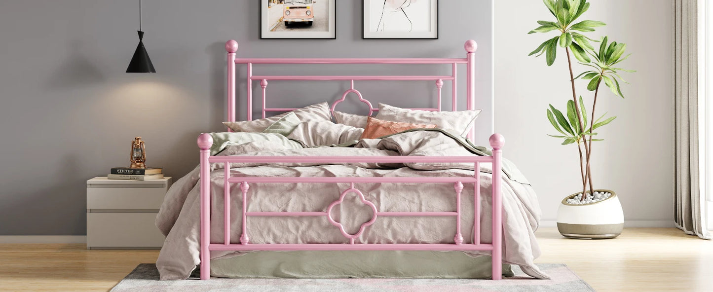 14 Inch Metal Platform Bed Frame, Vintage Victorian Style, Wrought Iron Headboard and Footboard