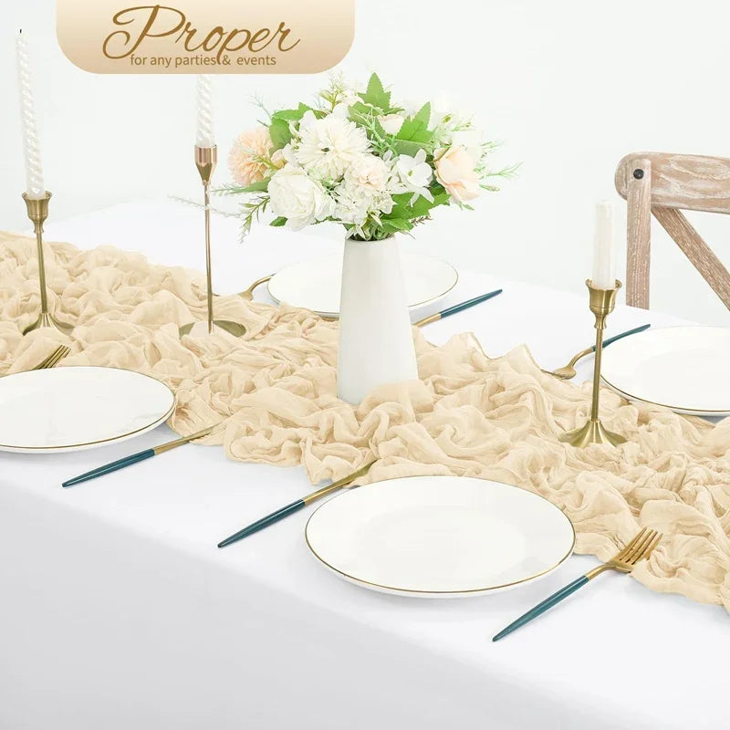 1pc Cheesecloth Table Runner,Country Style Gauze Cheese Cloth Tablecloth For Wedding,Bridal Shower,Baby Shower,Birthday Party