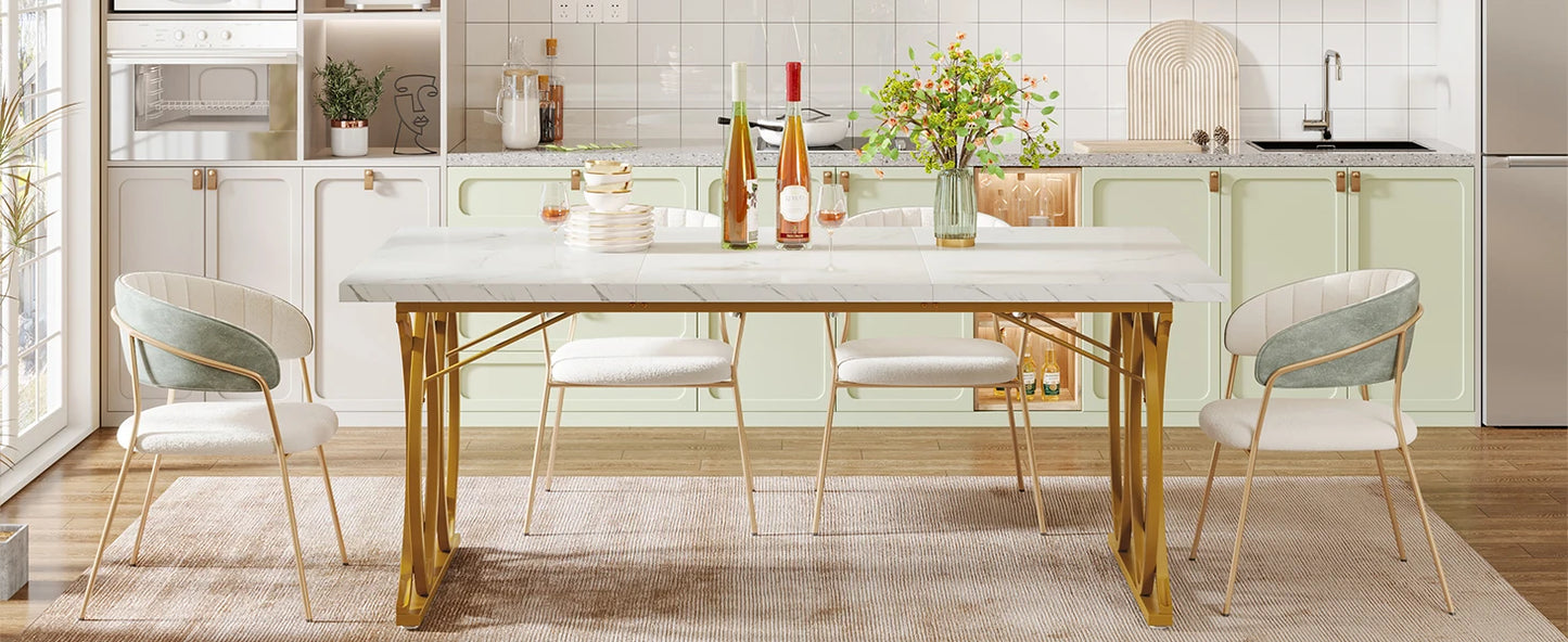 63-Inch Rectangular Dining Table for 4 to 6, Modern Kitchen Table with Faux Marble Table Top