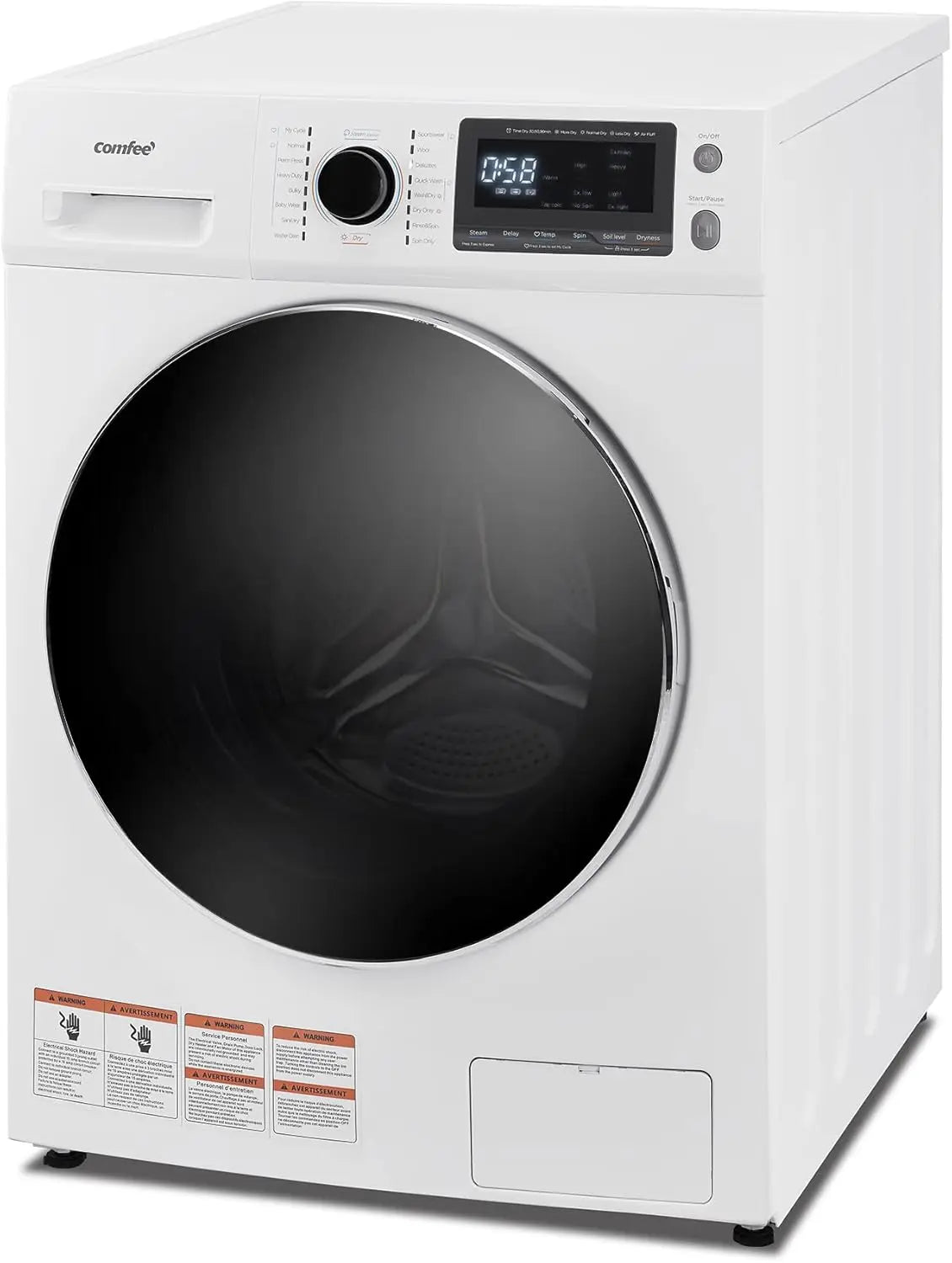 24"Washer and Dryer Combo 2.7cu.ft 26lbs Washing Machine Steam Care, Overnight Dry, No Shaking Front Load Full-Automatic