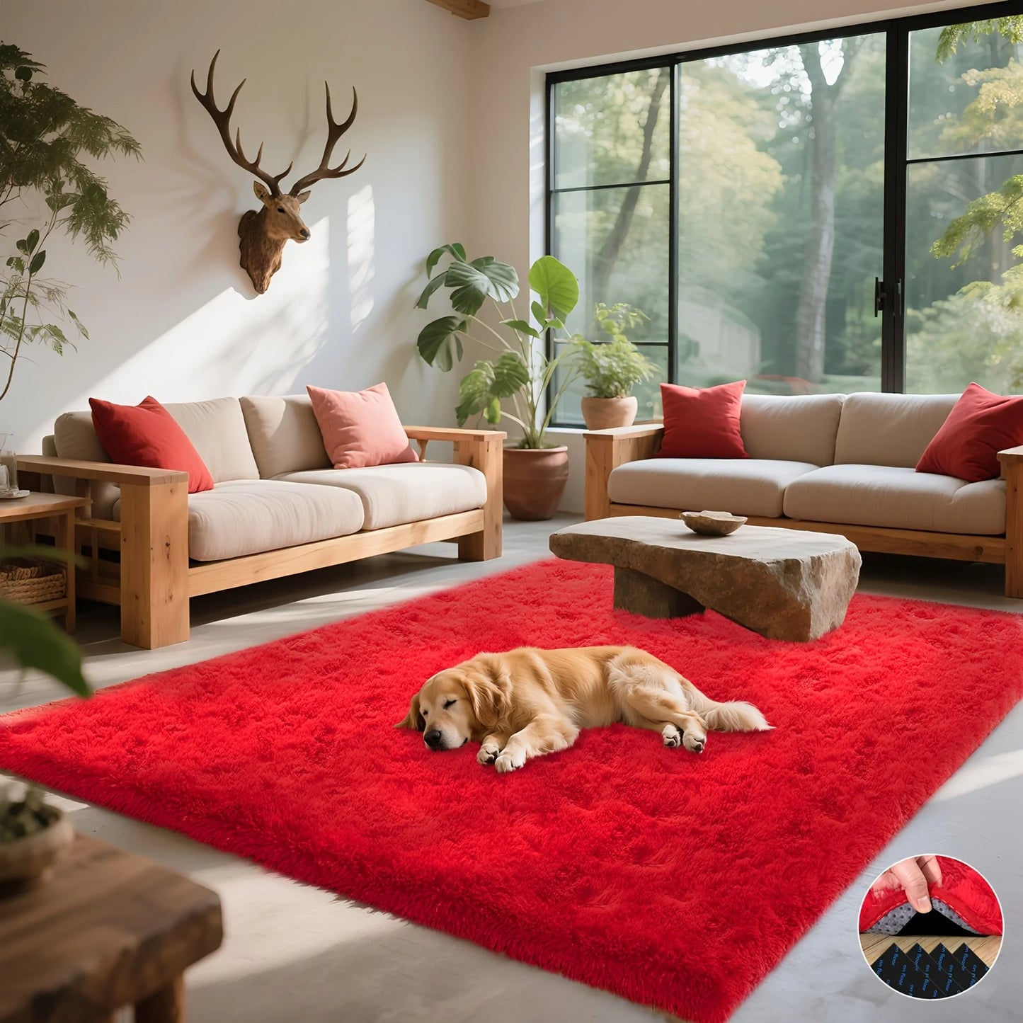 Fluffy Soft Shaggy Non-Slip Red Rugs For Living Room/Bedroom/Nursery