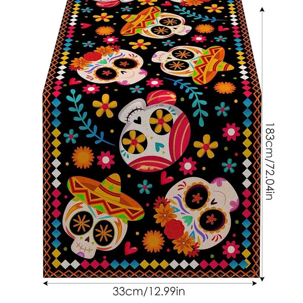 Mexican Skull Tablecloths Rustic Linen Table Cloth Mexican Theme Party Supplies Day Of The Dead Altar Decorations For Festival