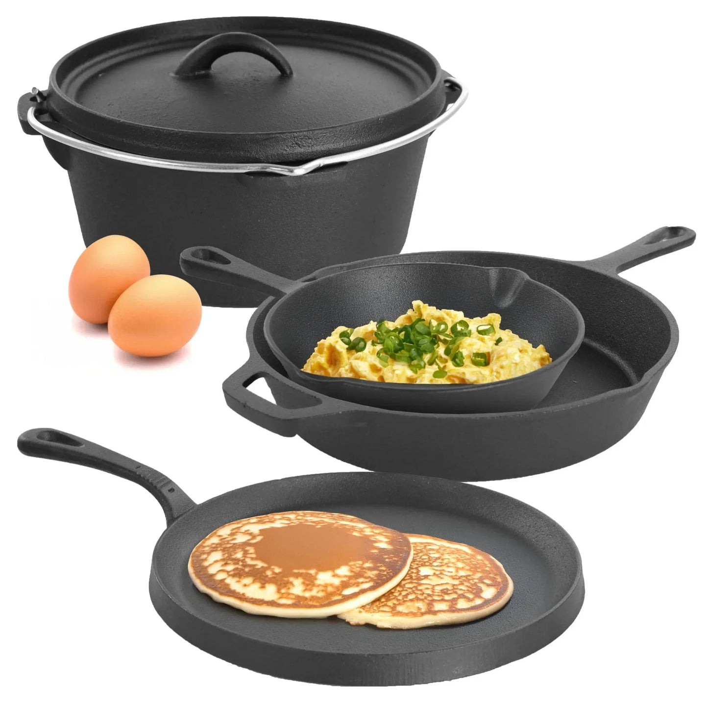 Pre-Seasoned 5-Piece Cast Iron Cookware Set, Non-Stick Pots & Pans for Oven, Stovetop & Grill, Even Heat Distribution
