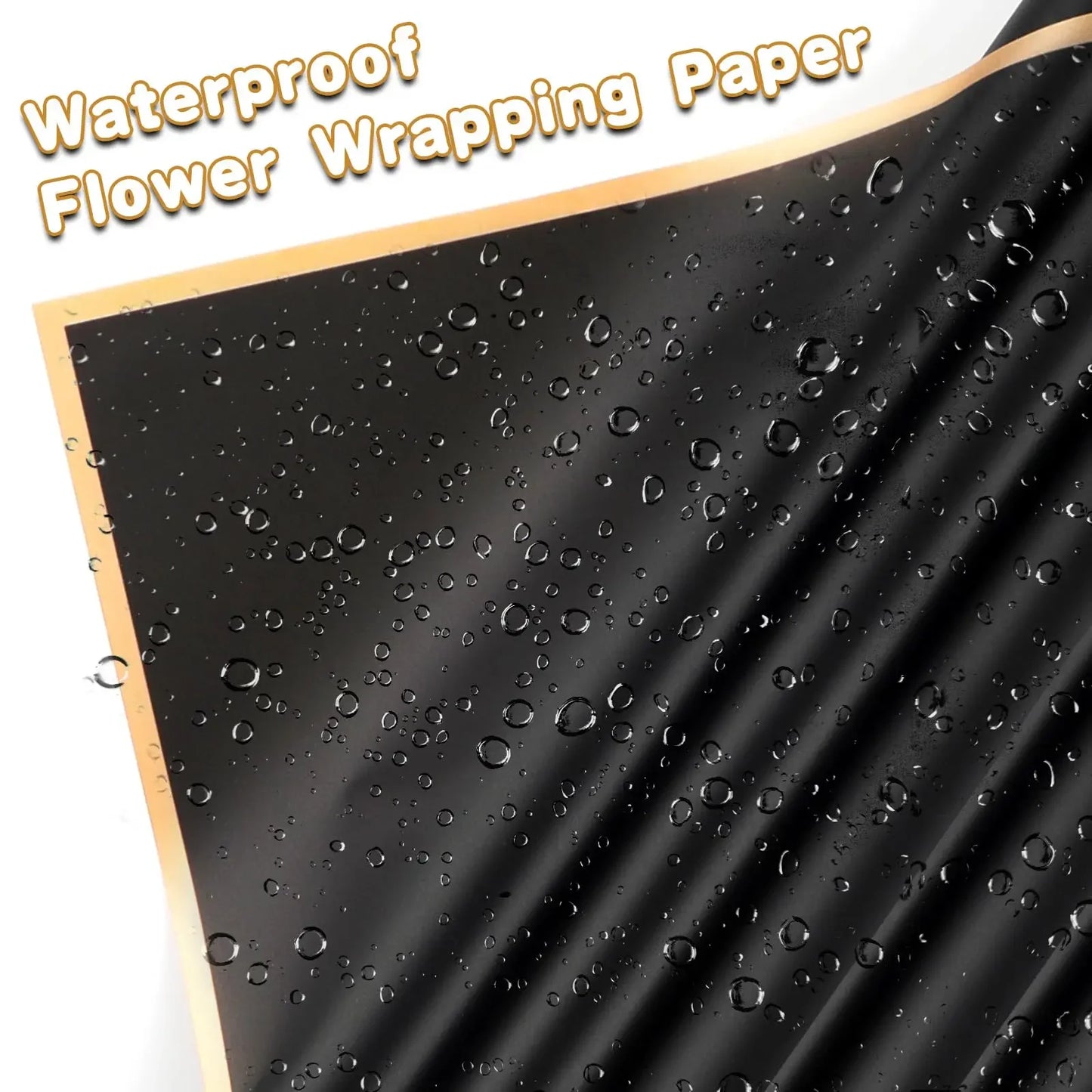 20 Sheets Black Flower Wrapping Paper with Golden Edges, Korean Florist Bouquet Supplies, Waterproof Packaging, Great for DIY Cr