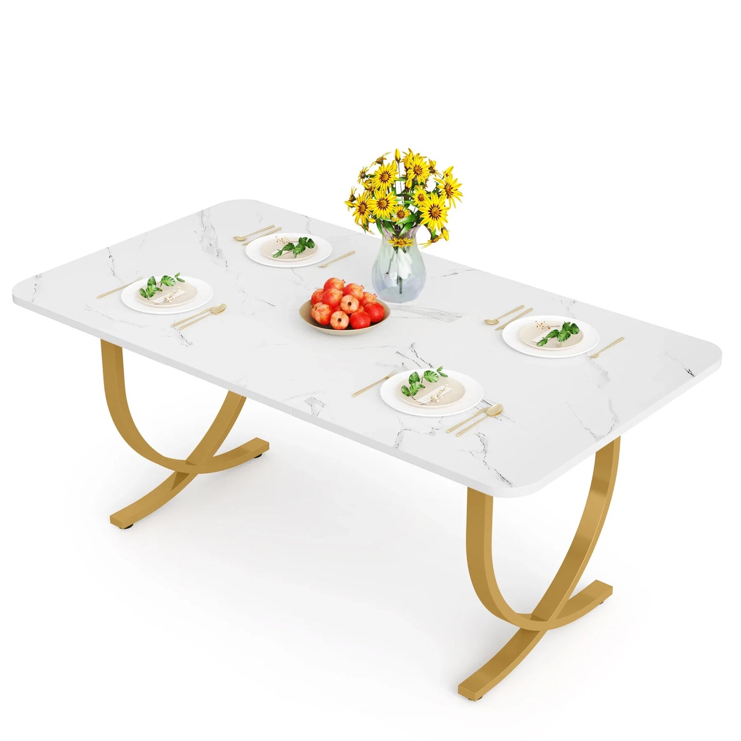 63" Modern Dining Table Kitchen Table with Faux Marble Top