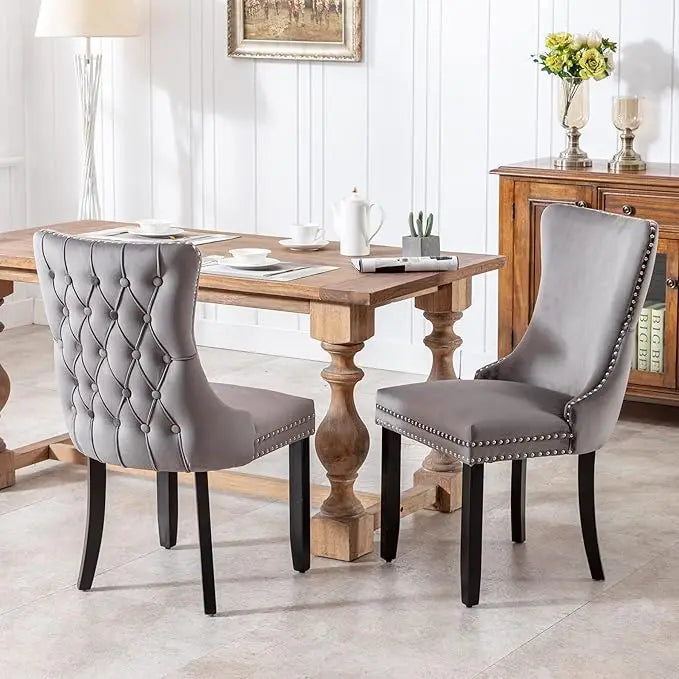 Velvet Upholstered Dining Chairs Set of 4 Wingback Kitchen Room Black Accent Chairs 4PC Solid Wood Leg