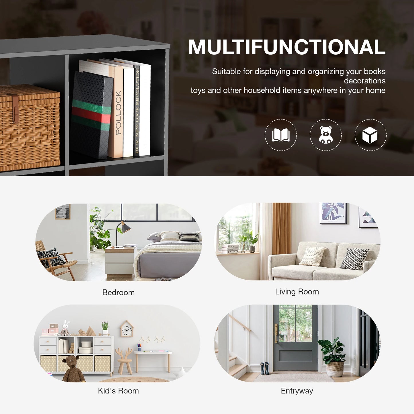 9 Cube Storage Organizer Wooden Shelf Bookcase Open Bookshelf for Living Room and Home Office Display Storage Bookcase