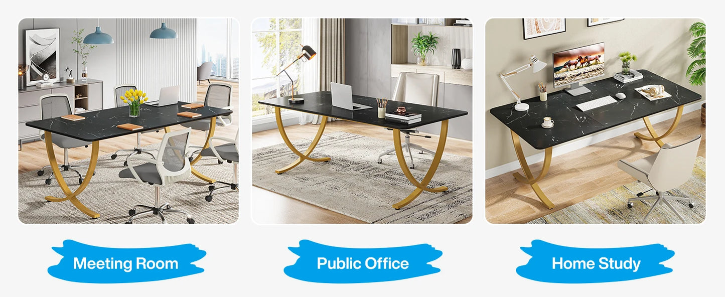 63" Modern Dining Table Kitchen Table with Faux Marble Top