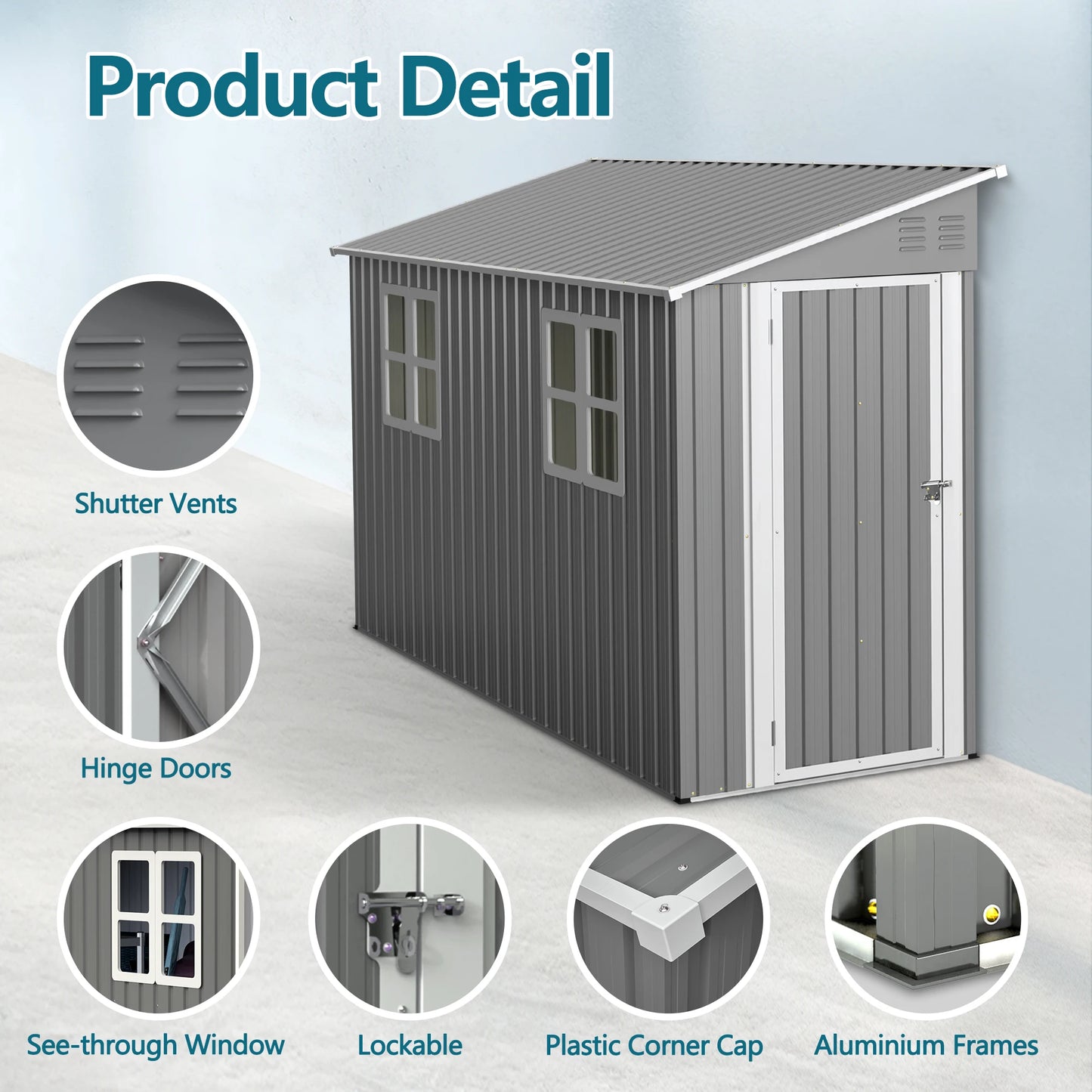 4x10 FT Galvanized Steel Outdoor Shed – Weatherproof Lockable Storage for Tools, Bikes & Pets w/Sloping Roof & Window