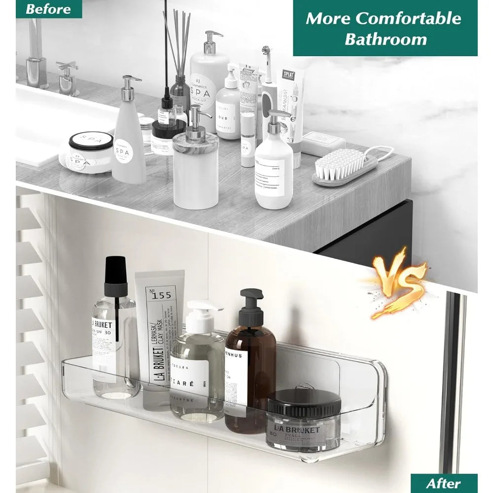 Shower shelves, Adhesive Clear Acrylic Bathroom Shower caddy Organizer, Transparent No Drilling Wall Mount Bathroom Storage