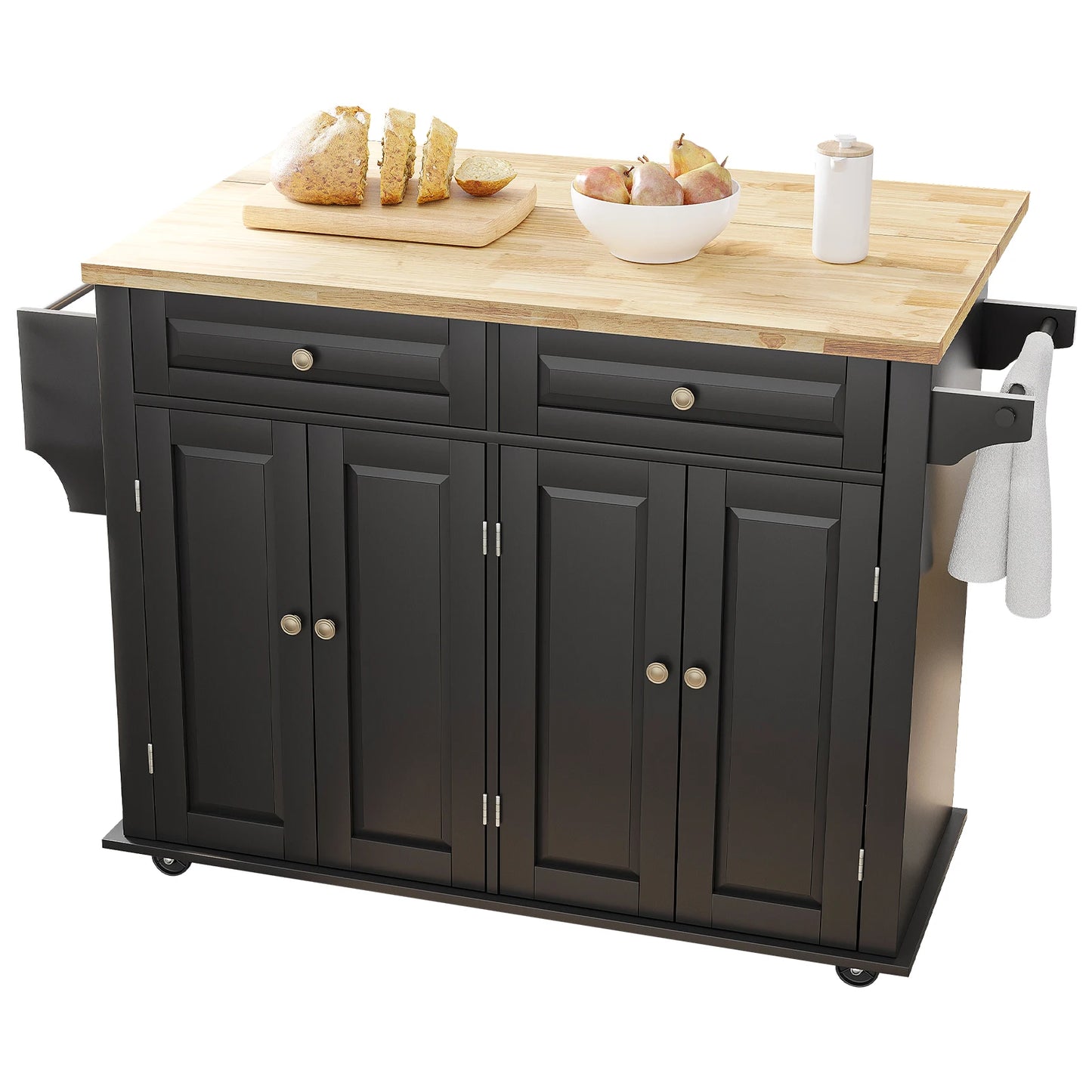 Rolling Kitchen Island with Drop Leaf – Movable Kitchen Carts on Wheels Island with Storage Cabinet