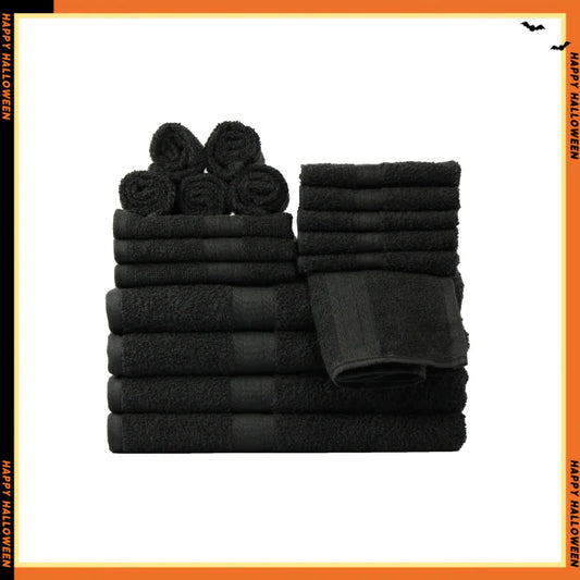 18 Piece 100% Cotton Towel Set, 4 Bath , 4 Hand and 10 Washcloths, Super Soft and Highly Absorbent Basic Solid Towel Set,Black