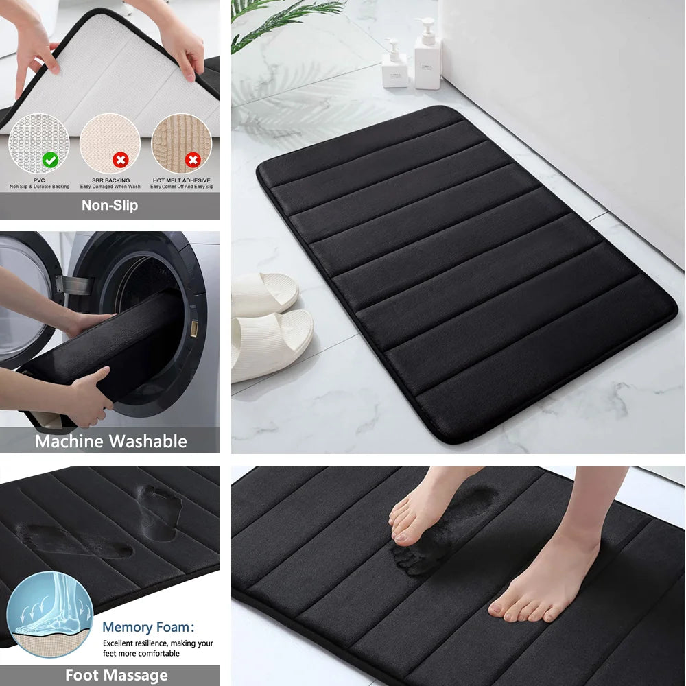 Super Absorbent Bath Mat Memory Foam Carpet Non-slip Bathroom Rug
