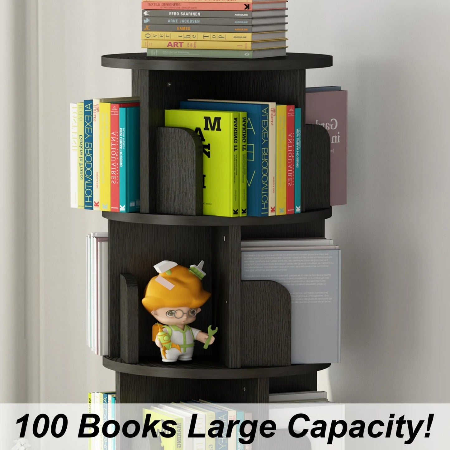 4 Tier Rotating Bookshelf Tower Floor Standing Storage Rack 360 Degree Revolvin Bookcase  Narrow Bookshelf Organizer for Home