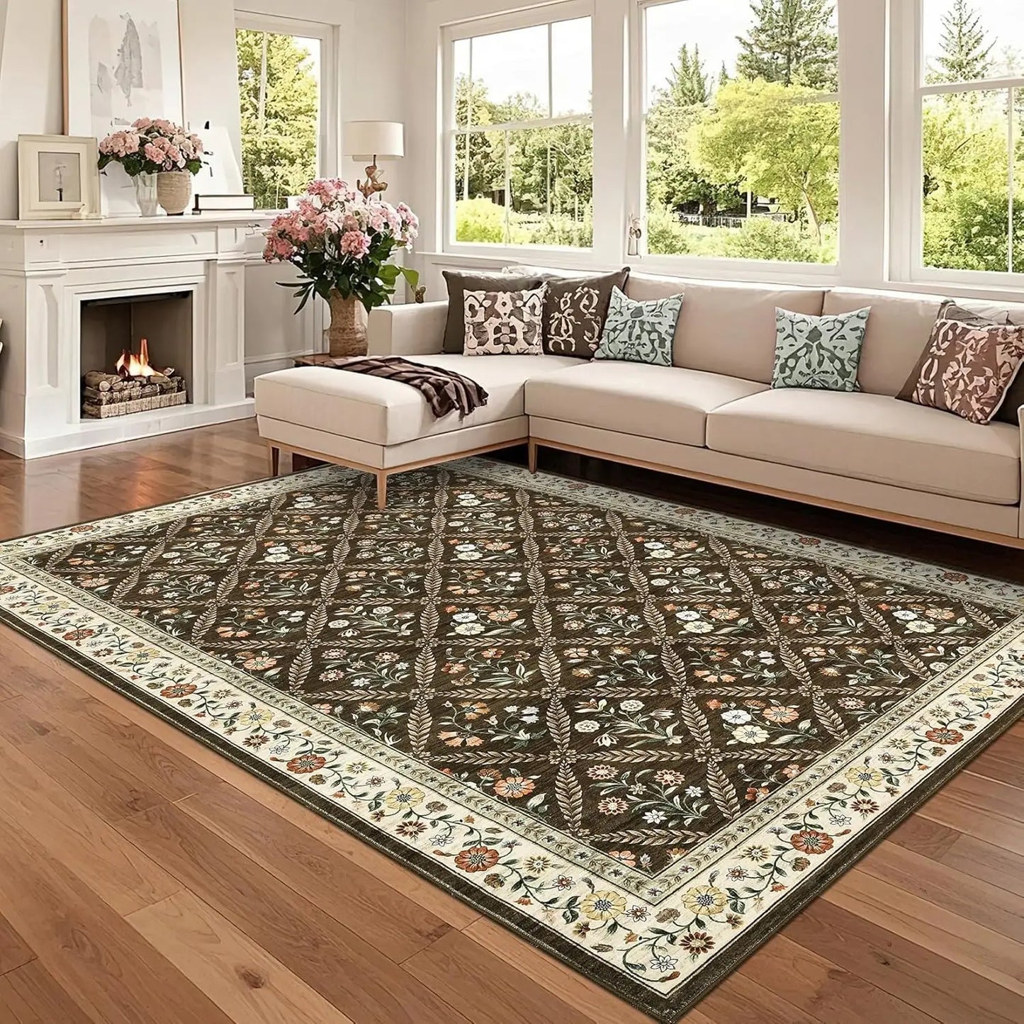 Vintage Washable Area Rugs for Living Room Soft Low-Pile Non-Slip Carpet  for Bedroom Dining Room Home Office