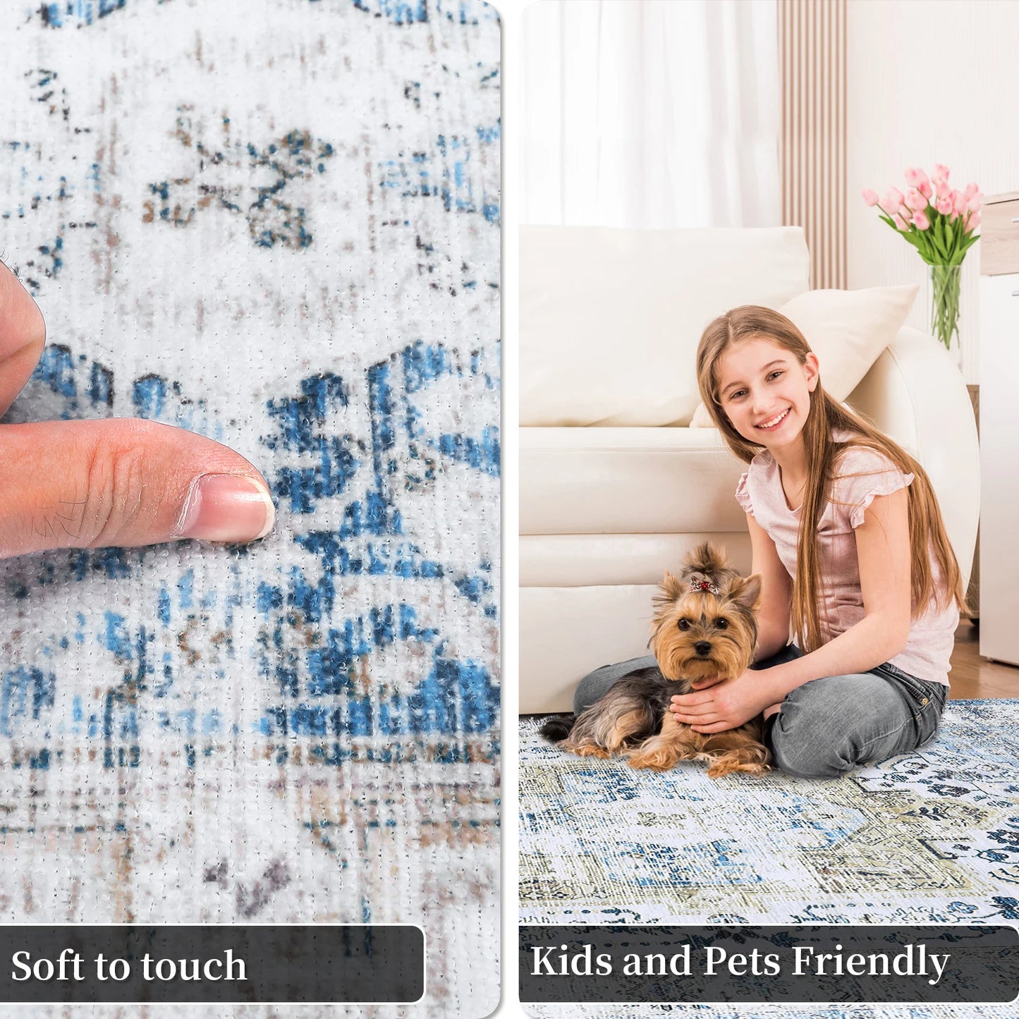 Large Area  Living Room Rug 10x13 Vintage Carpet Washable  Easy Cleaning Stain Resistant Indoor Carpet with Non-Slip