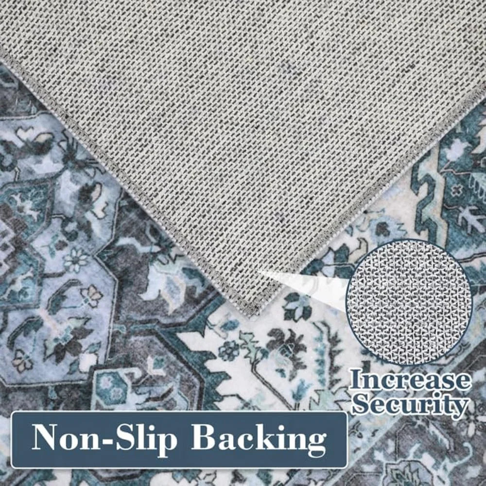 Washable Area Rugs 8x10 Living Room Rug Vintage Medallion  Soft Floor Cover Low Pile Non-Slip