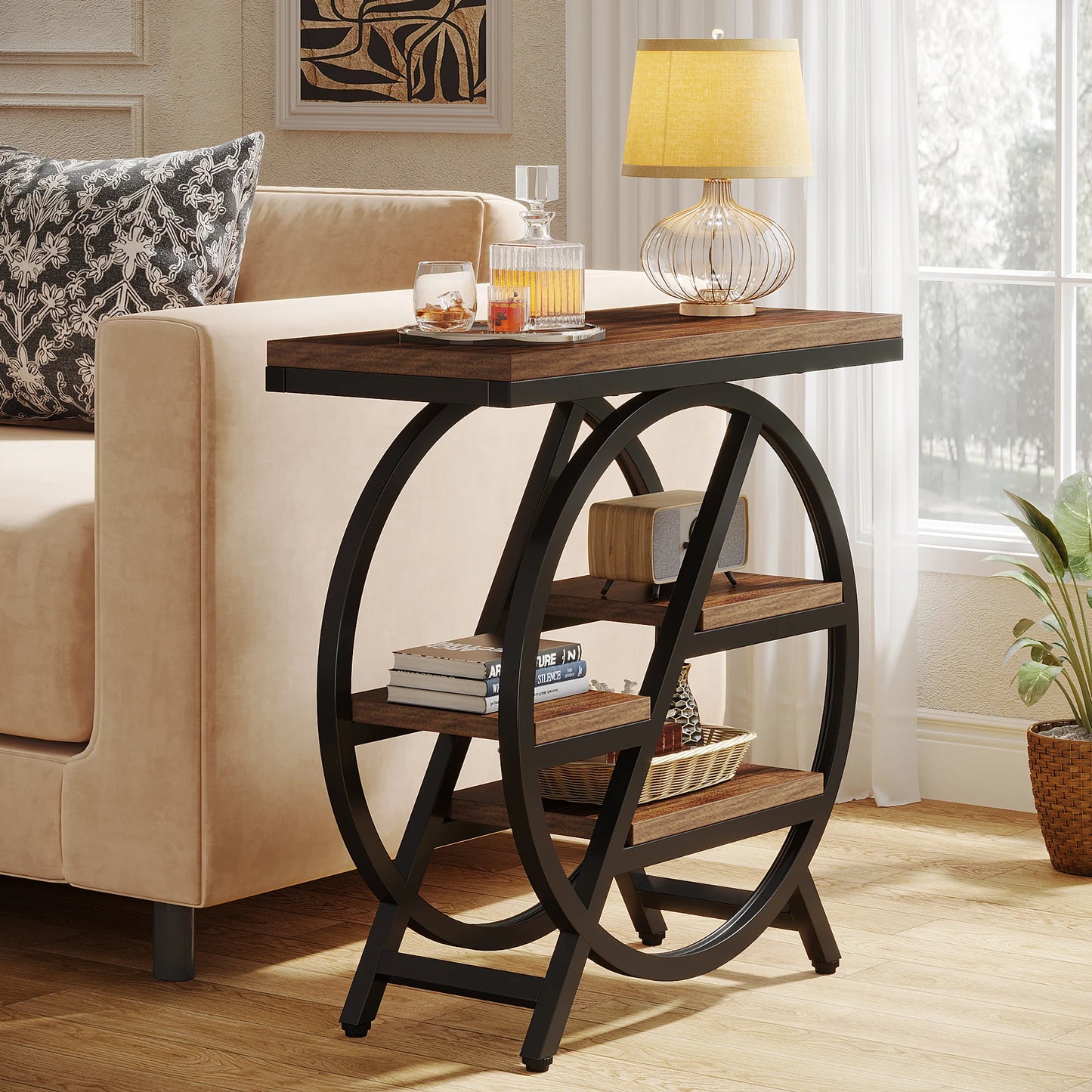 End Table for Living Room, 3-Tier Narrow Side Table with Storage