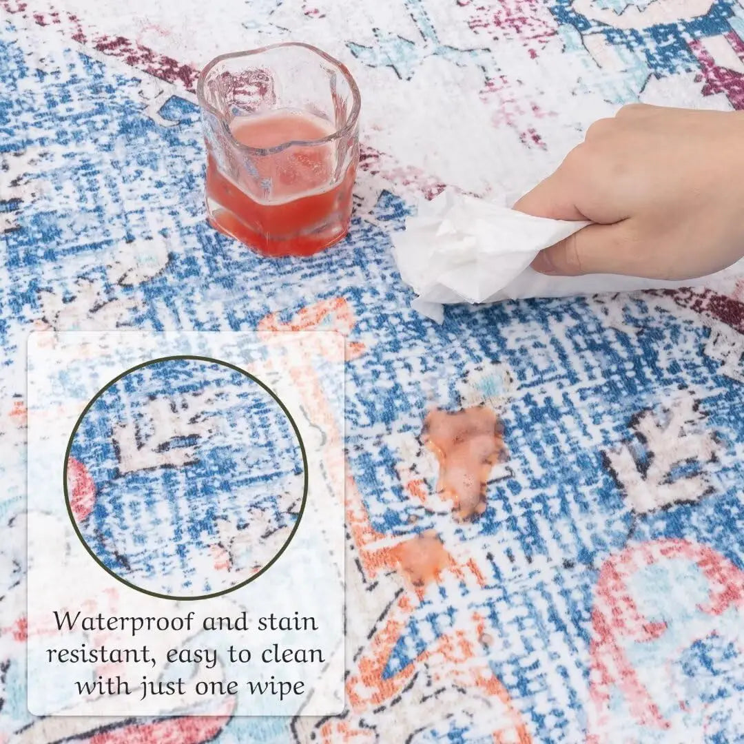 Washable Area Rug 8x10 - Stain Resistant Vintage Design for Living Room, Non-Slip Foldable Carpet for Bedroom
