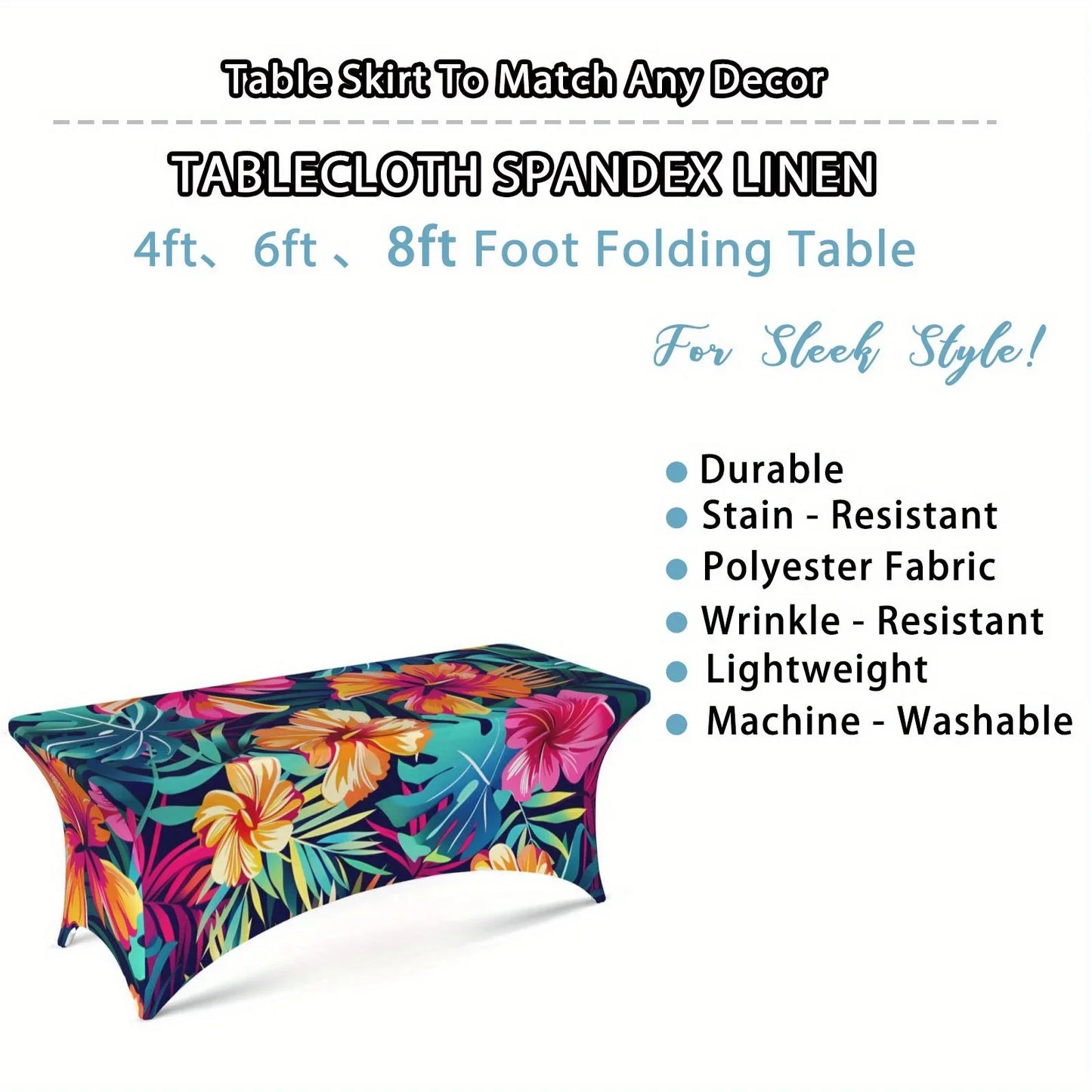 2PCS Vibrant Tropical Print Stretchable Tablecloth - Wrinkle & Stain Resistant