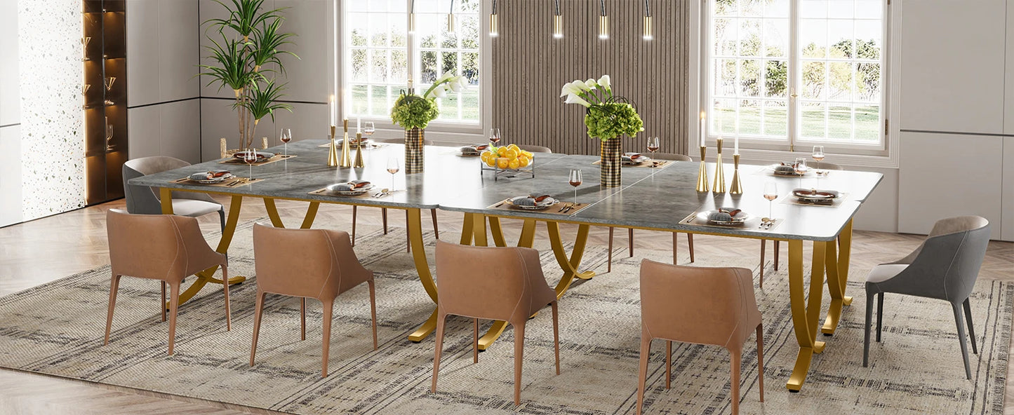 63" Modern Dining Table Kitchen Table with Faux Marble Top