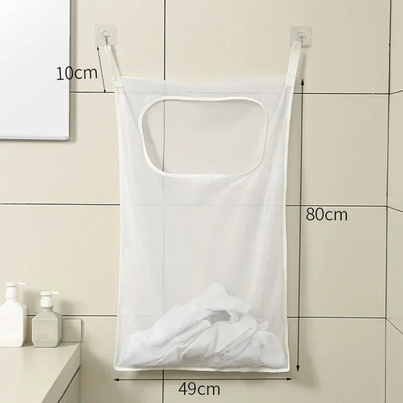 Over-the-Door Hanging Laundry Basket Wall-mounted Dirty Clothes Storage Organizer for Bathroom