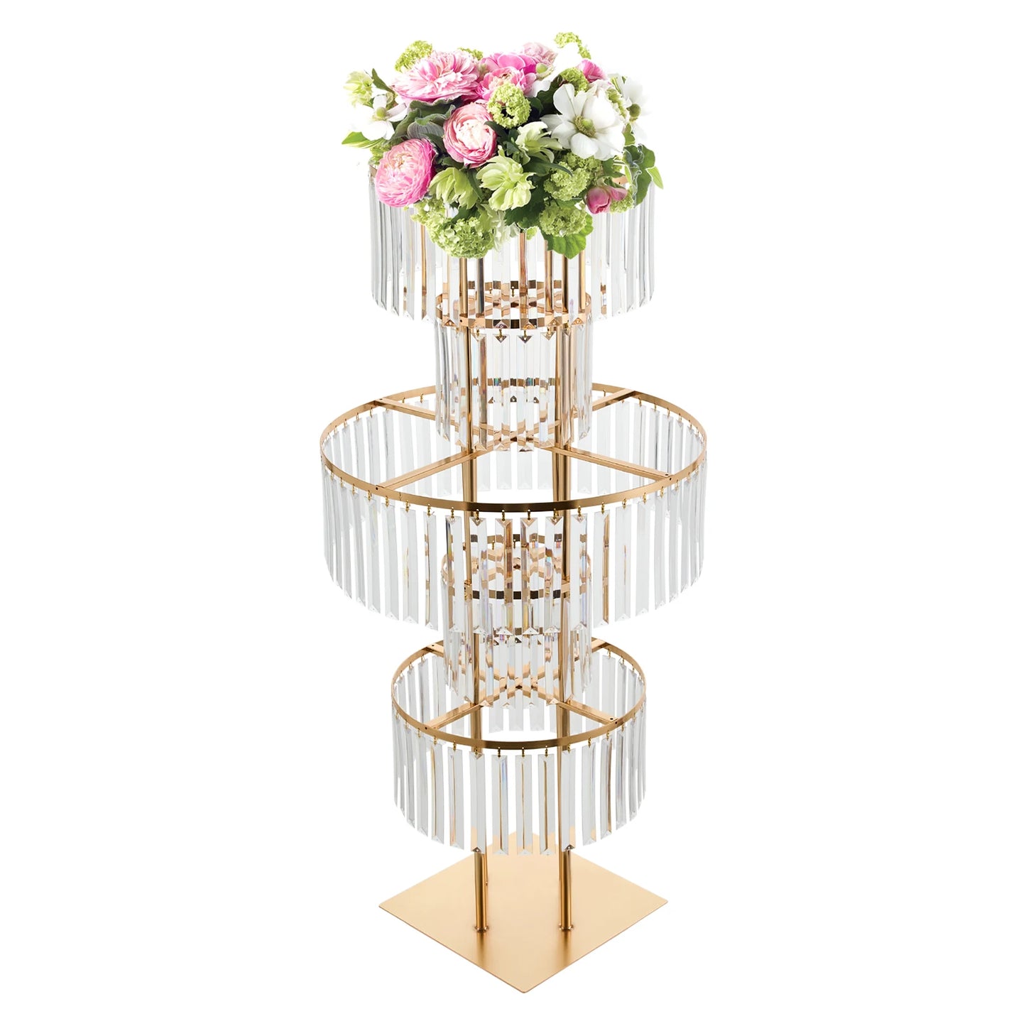 5 Tiers Gold Wedding Centerpieces Flower Stand Vase Centerpiece Acrylic Flower Stand with Hanging Acrylic